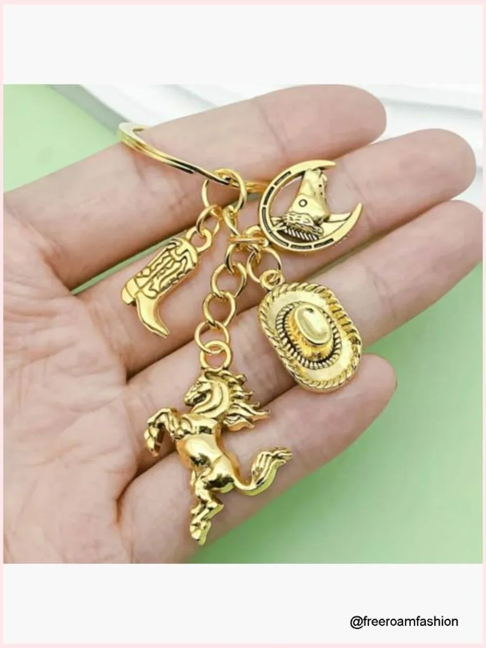 Western Cowgirl Strawberry Heart Cake Bow Keychain Bag Charm Key Ring Car